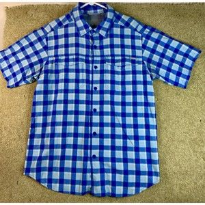 Columbia Vented Short Sleeve Shirt Adult Medium Blue Plaid Fishing Mens